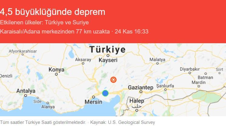 Kozan’da 4.5 Büyüklüğünde Deprem