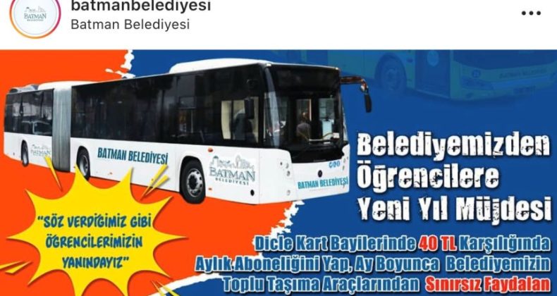 Batman Belediye Otobüs Ücretlerinde İndirim