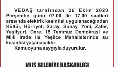 Muş Belediyesinden Su Kesintisi Uyarısı